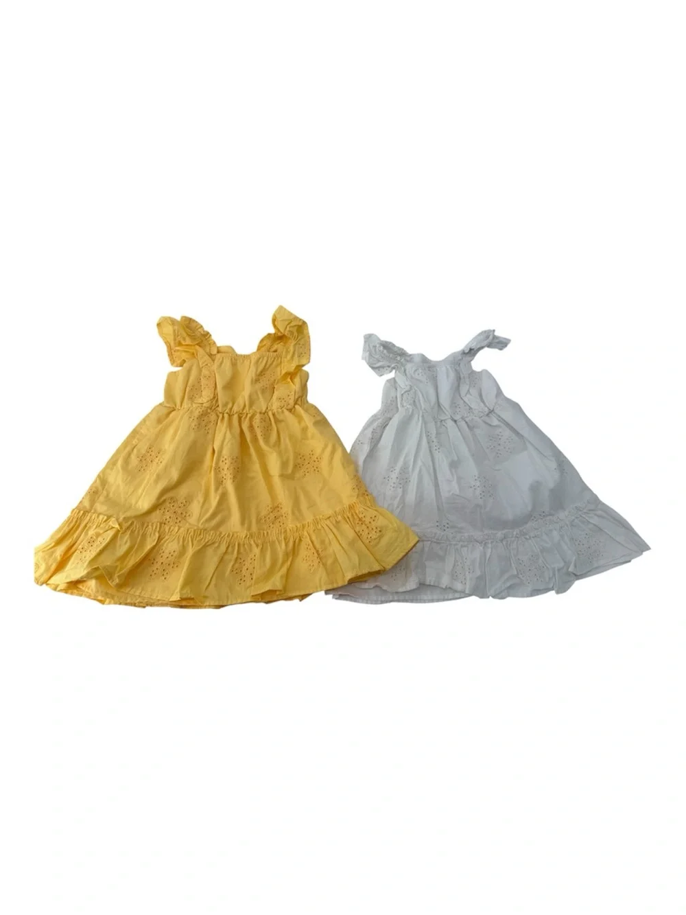 Twin Girls Matching Coordinating Eyelet Ruffle Sundress Yellow & White